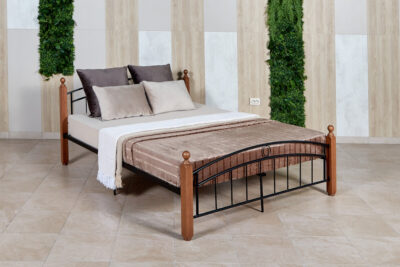 Кровать «Планета Лофт» черная с деревянными ножками (бук) 1200х2000