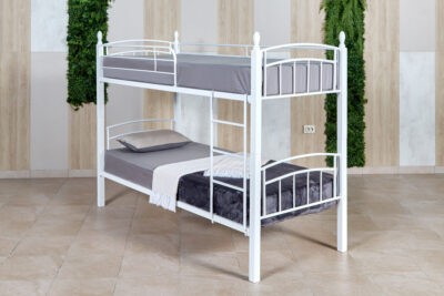 Кровать «Планета Лофт» двухъярусная белая с деревянными ножками (бук) 900х2000