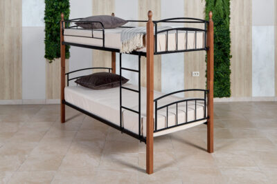 Кровать «Планета Лофт» двухъярусная черная с деревянными ножками (бук) 900х2000