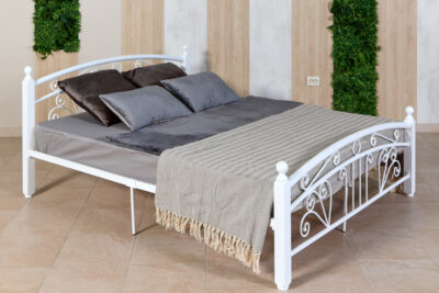 Кровать «Планета Лилия» белая с деревянными ножками (бук) 1200х2000