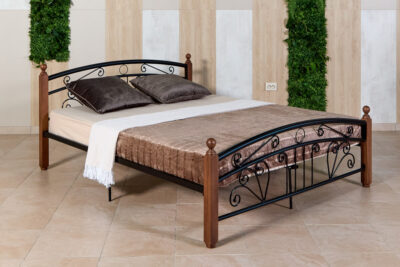 Кровать «Планета Лилия» черная с деревянными ножками (бук) 1200х2000